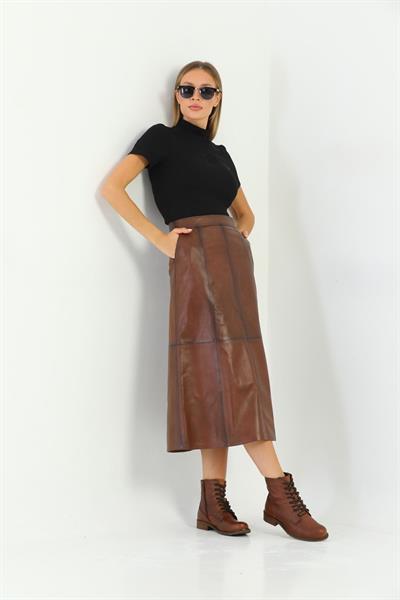 Basics And More Basics&More Women Evaze Long Plum Leather Skirt - SK05