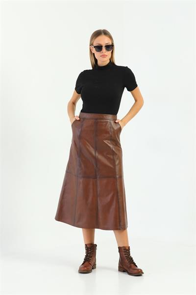 basics and more Basics&More Women Evaze Long Plum Leather Skirt - SK05