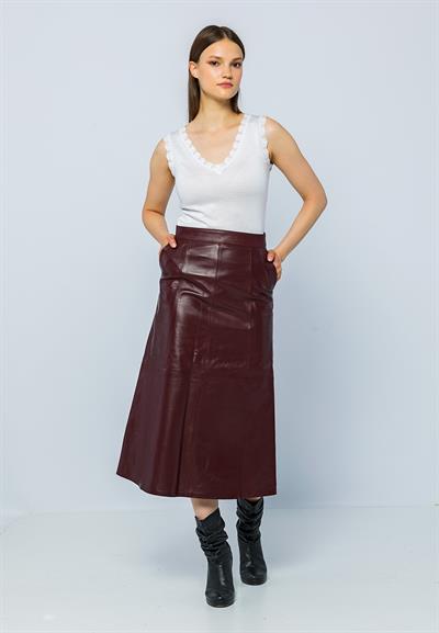 basics and more Basics&More Women Evaze Long Plum Leather Skirt - SK05