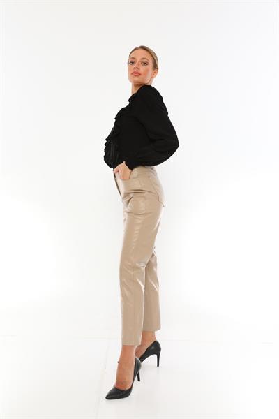 Basics And More Basics&More Women Five-Pocket Beige Leather Trousers - P02
