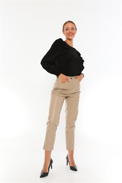 Basics And More Basics&More Women Five-Pocket Beige Leather Trousers - P02