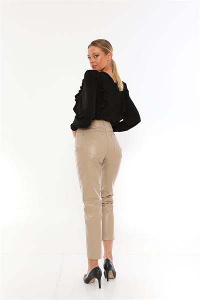 Basics And More Basics&More Women Five-Pocket Beige Leather Trousers - P02