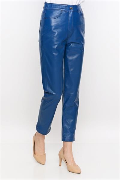 Basics And More Basics&More Women Five-Pocket Blue Leather Trousers - P02