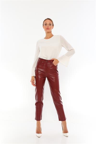 basics and more Basics&More Women Five-Pocket Burgundy Leather Trousers - P02