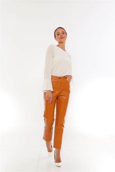 Basics And More Basics&More Women Five-Pocket Camel Leather Trousers - P02