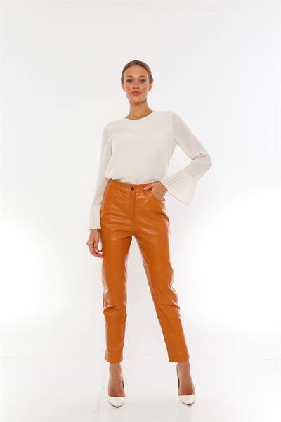 basics and more Basics&More Women Five-Pocket Camel Leather Trousers - P02 basics and more Basics&More Women Five-Pocket Camel Leather Trousers - P02