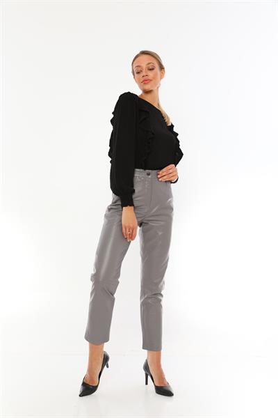 Basics And More Basics&More Women Five Pocket Grey Leather Trousers - P02