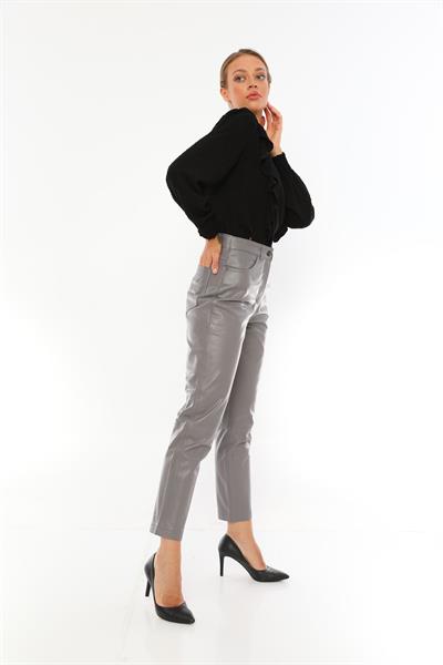 Basics And More Basics&More Women Five Pocket Grey Leather Trousers - P02