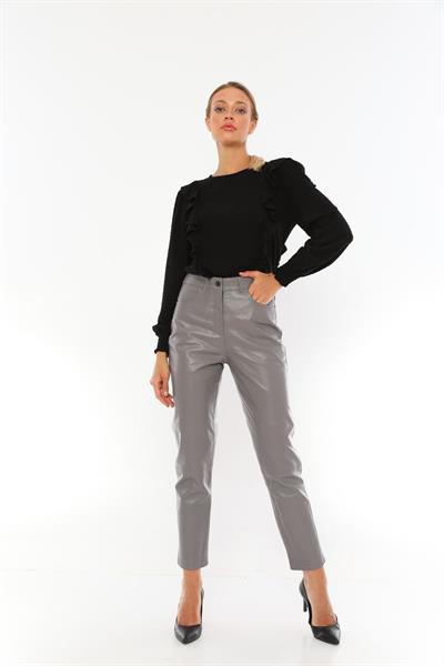 basics and more Basics&More Women Five Pocket Grey Leather Trousers - P02 basics and more Basics&More Women Five Pocket Grey Leather Trousers - P02