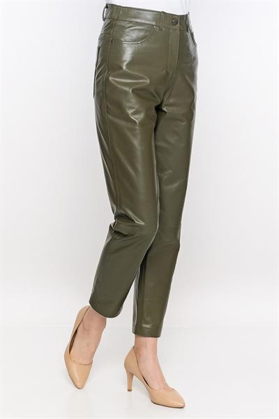 Basics And More Basics&More Women Five-Pocket Khaki Leather Trousers - P02