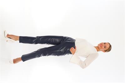 Basics And More Basics&More Women Five-Pocket Navy Leather Trousers - P02