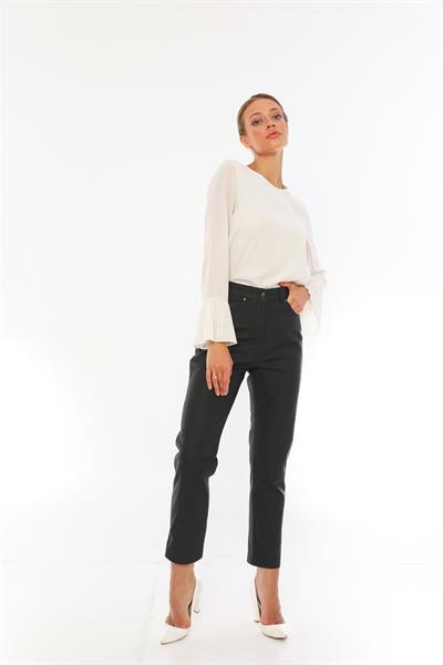 Basics And More Basics&More Women Five Pocket Navy Taffeta Leather Trousers - P02