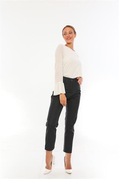 Basics And More Basics&More Women Five Pocket Navy Taffeta Leather Trousers - P02
