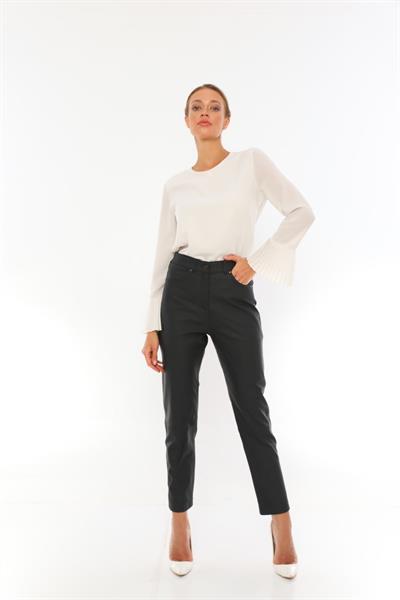 basics and more Basics&More Women Five Pocket Navy Taffeta Leather Trousers - P02