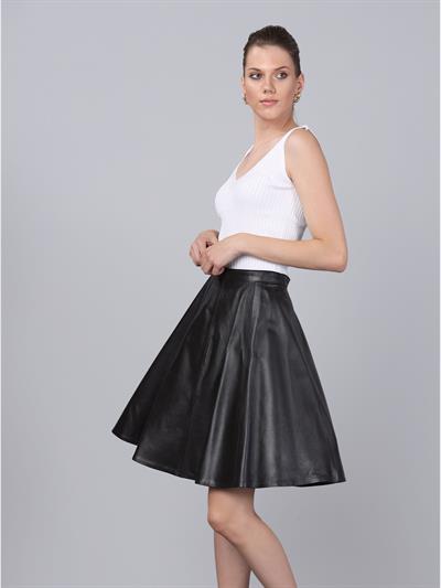Basics And More Basics&More Women Flared Brown Leather Skirt - SK03