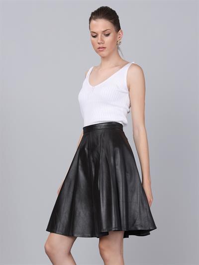 Basics And More Basics&More Women Flared Brown Leather Skirt - SK03