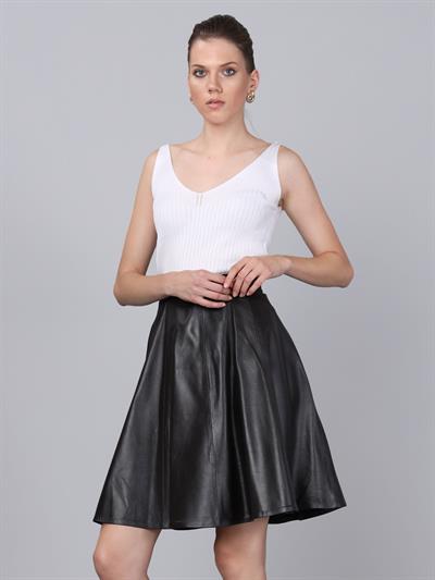 basics and more Basics&More Women Flared Brown Leather Skirt - SK03
