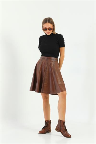 Basics And More Basics&More Women Flared Chestnut Leather Skirt - SK03