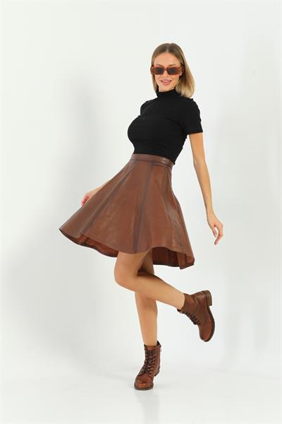 Basics And More Basics&More Women Flared Chestnut Leather Skirt - SK03