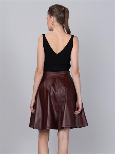 Basics And More Basics&More Women Flared Plum Leather Skirt - SK03