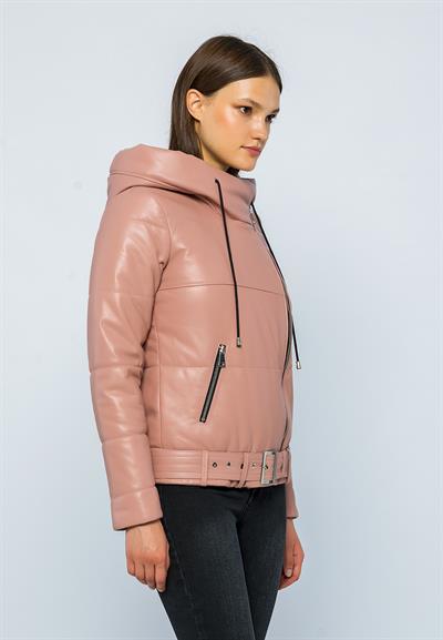 Basics And More Basics&More Women Hooded Inflatable Powder Leather Jacket - ELLE