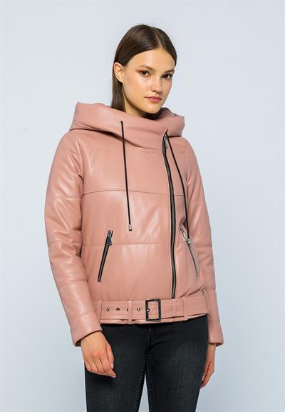 basics and more Basics&More Women Hooded Inflatable Powder Leather Jacket - ELLE