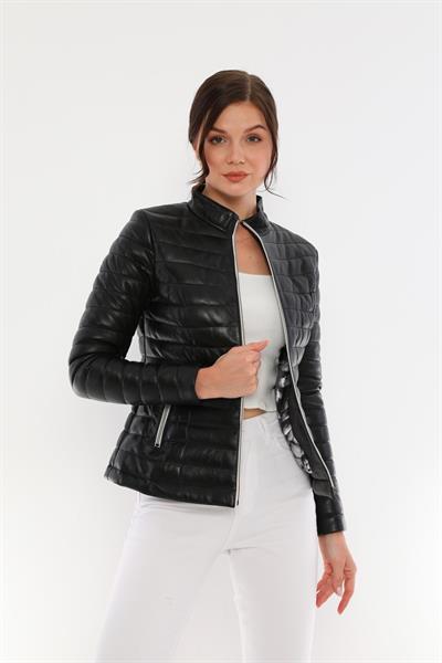 Basics And More Basics&More Women Inflatable Black Leather Jacket - IA90