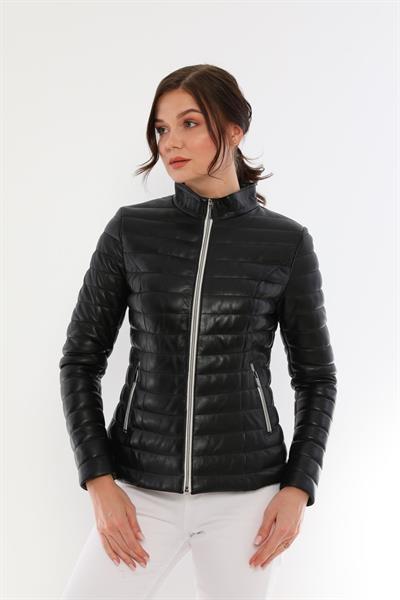 basics and more Basics&More Women Inflatable Black Leather Jacket - IA90