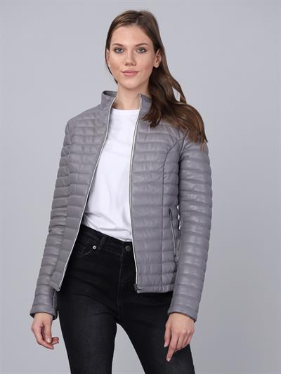 Basics And More Basics&More Women Inflatable Grey Leather Jacket - IA90