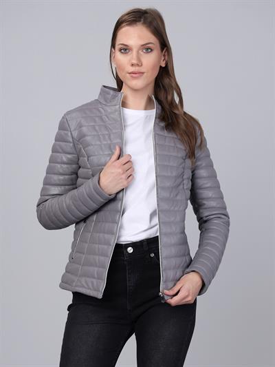 Basics And More Basics&More Women Inflatable Grey Leather Jacket - IA90