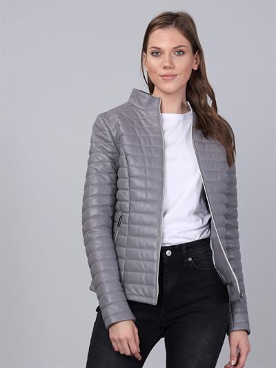 basics and more Basics&More Women Inflatable Grey Leather Jacket - IA90
