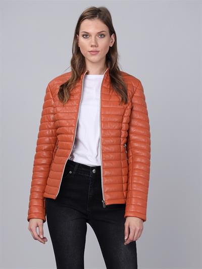 Basics And More Basics&More Women Inflatable Orange Leather Jacket - IA90