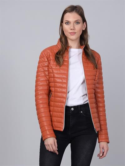 Basics And More Basics&More Women Inflatable Orange Leather Jacket - IA90