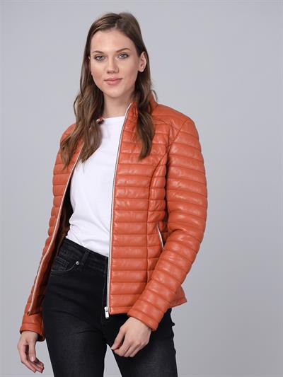 Basics And More Basics&More Women Inflatable Orange Leather Jacket - IA90