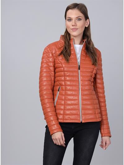 basics and more Basics&More Women Inflatable Orange Leather Jacket - IA90