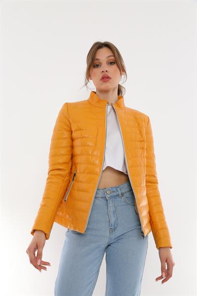 Basics And More Basics&More Women Inflatable Yellow Leather Jacket - IA90