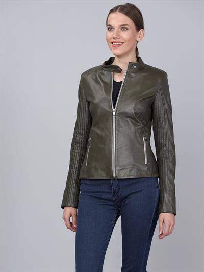 Basics And More Basics&More Women Khaki Leather Jacket - B49