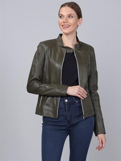 Basics And More Basics&More Women Khaki Leather Jacket - B49