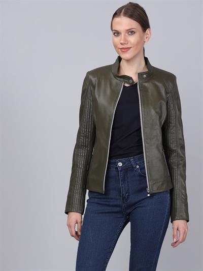 basics and more Basics&More Women Khaki Leather Jacket - B49