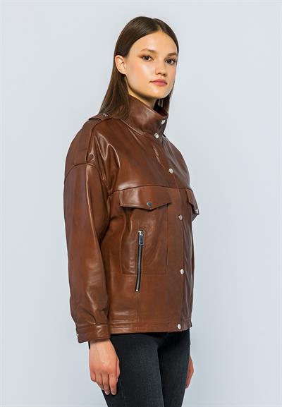 Basics And More Basics&More Women Oversize Grey Leather Jacket - Oversize