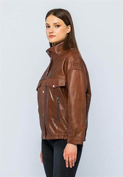 Basics And More Basics&More Women Oversize Grey Leather Jacket - Oversize