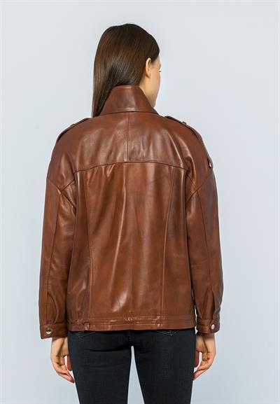 Basics And More Basics&More Women Oversize Grey Leather Jacket - Oversize