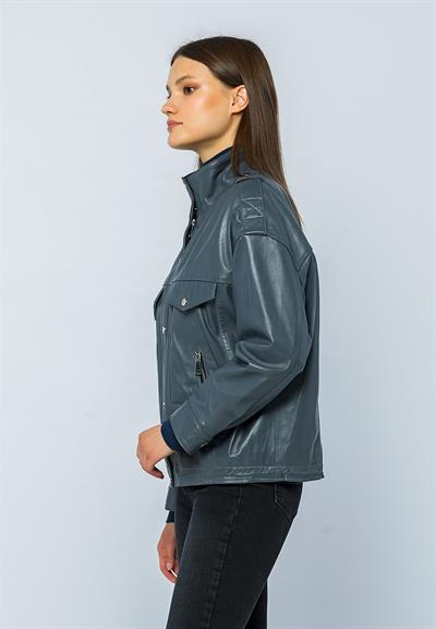 Basics And More Basics&More Women Oversize Grey Leather Jacket - Oversize