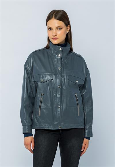 basics and more Basics&More Women Oversize Grey Leather Jacket - Oversize