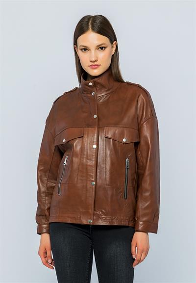 basics and more Basics&More Women Oversize Grey Leather Jacket - Oversize