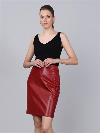 Basics And More Basics&More Women Pencil Red Leather Skirt - SK04
