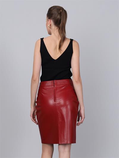 Basics And More Basics&More Women Pencil Red Leather Skirt - SK04
