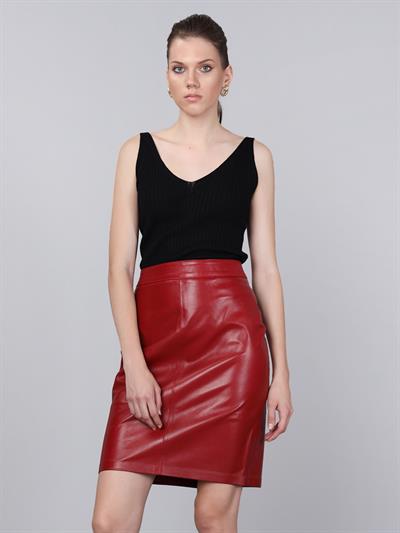 basics and more Basics&More Women Pencil Red Leather Skirt - SK04