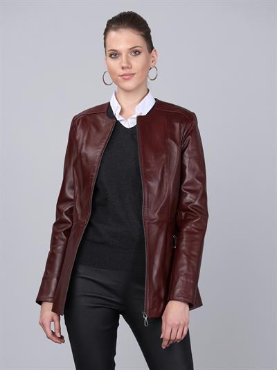basics and more Basics&More Women Plum Leather Jacket - BM03
