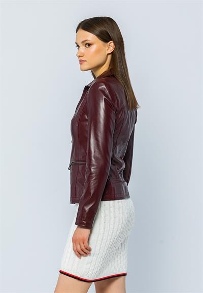 Basics And More Basics&More Women Plum Leather Jacket - Maya